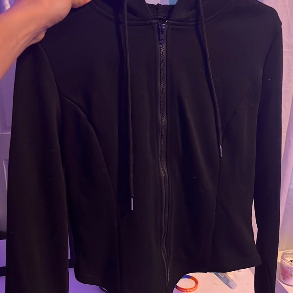 Black Contour Asymetrical Zip Hoodie